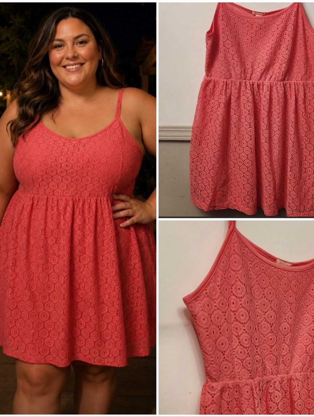 Candalite Spaghetti Strap Coral Pink Lace Mini Dress Size XL